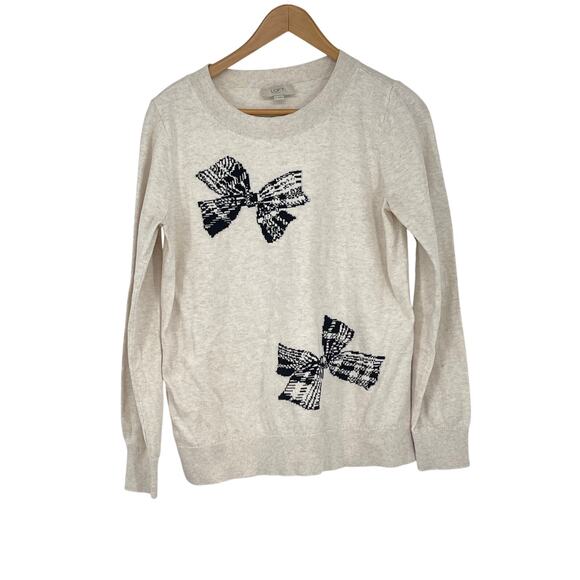Loft Outlet Cotton Cream Novelty Bow Sweater‎ Size M Girl Coquette Soft Girl - Picture 1 of 4